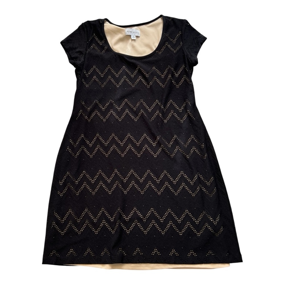 Ronni Nicole Black Eyelet A-Line Dress with Cream Lining Trim- Size 8